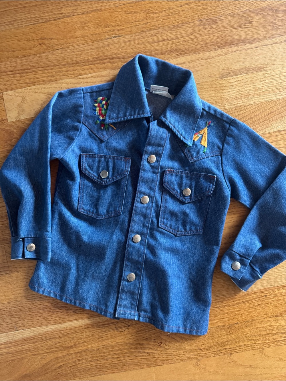 Children's Blue Embroidered Denim Button-Down Snap Shirt